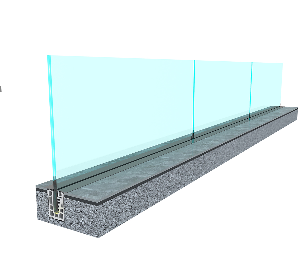 Изглед система ограда од свих стакла у поду