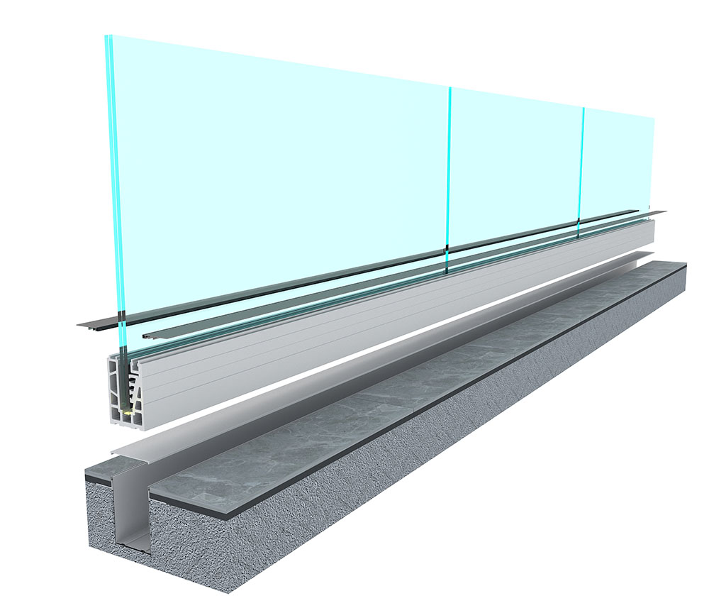 Lineaire continue toepassing van In-floor All Glass Railing System