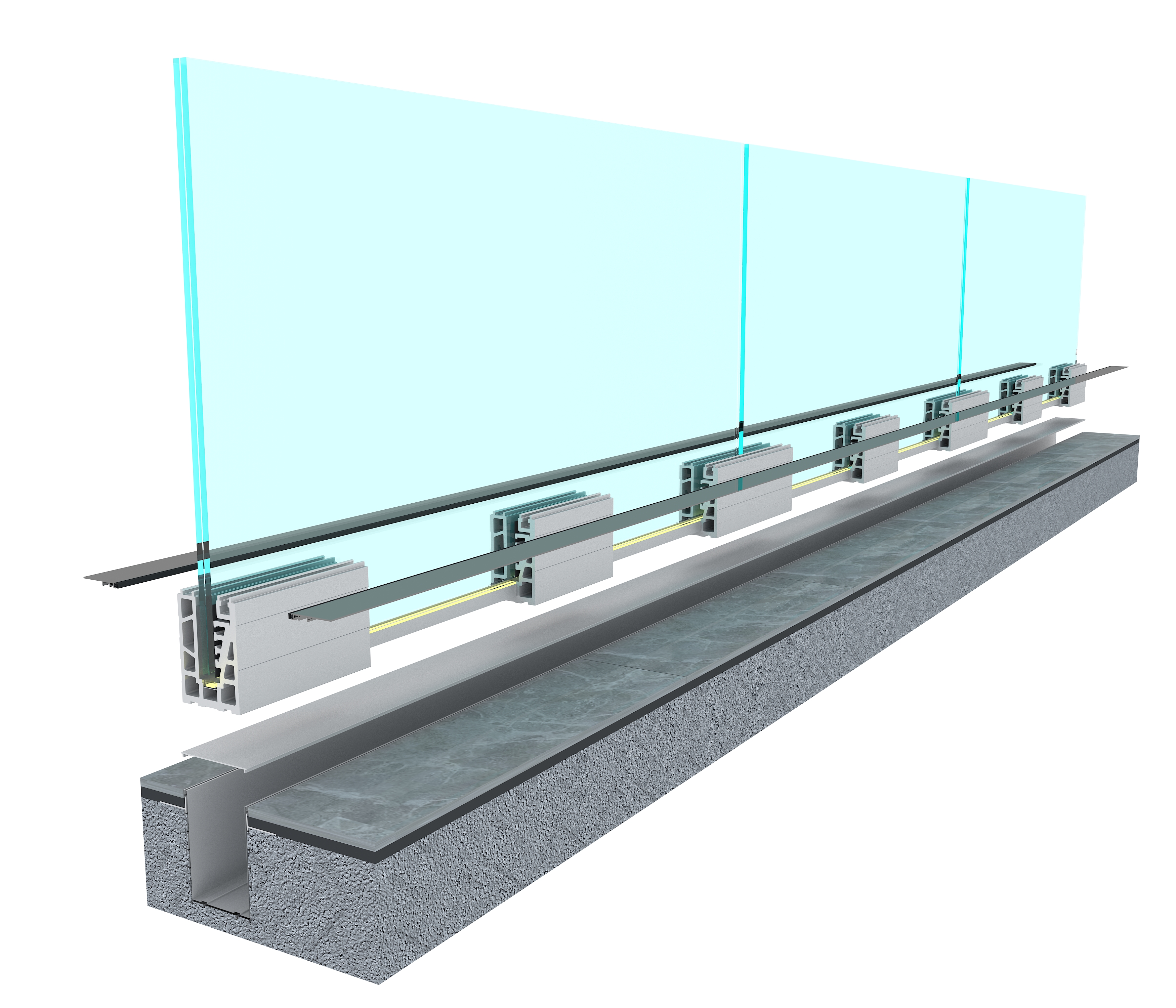 Segmenttoepassing van alle glazen balustradesystemen in de vloer