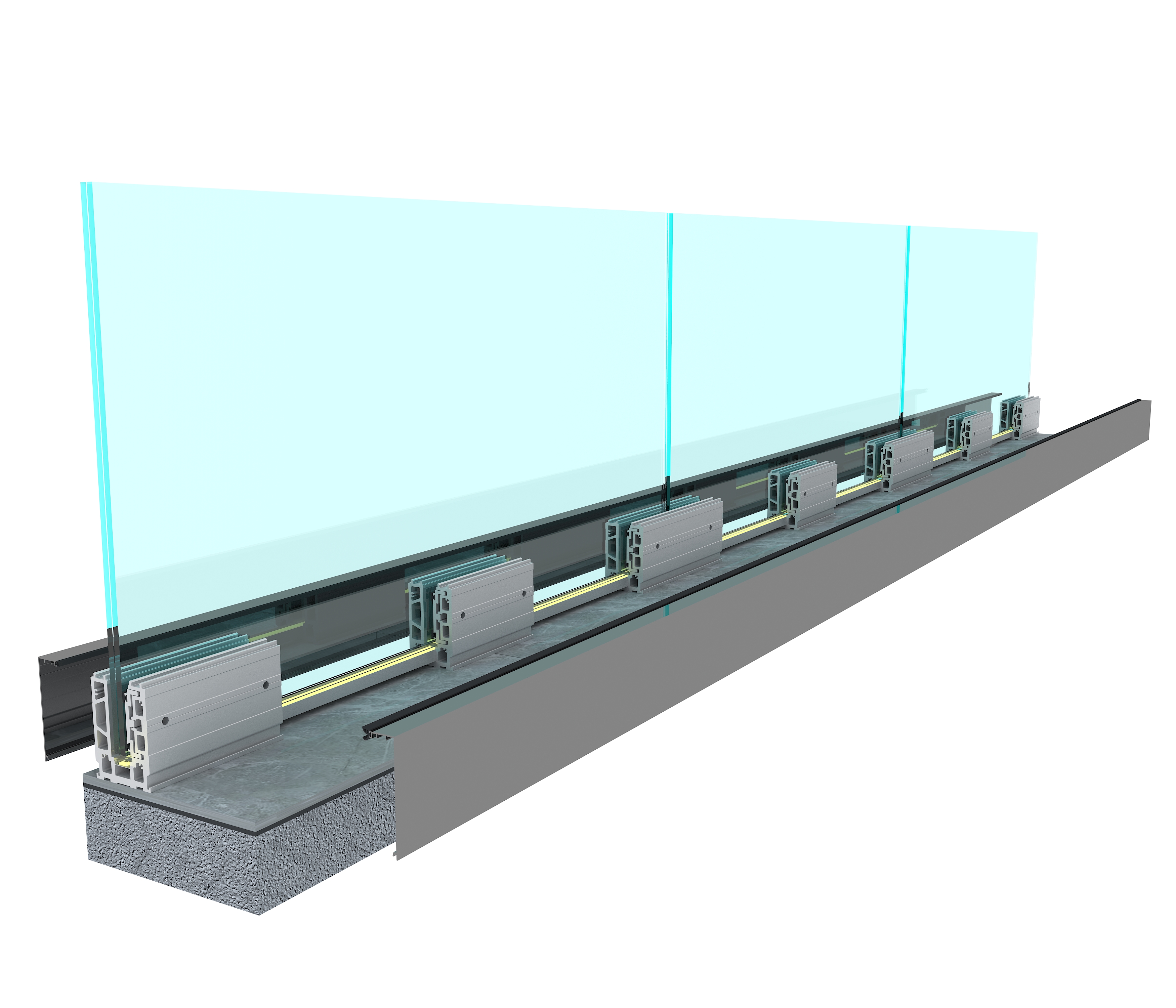 Segment Application of On-floor All Glass Railing System