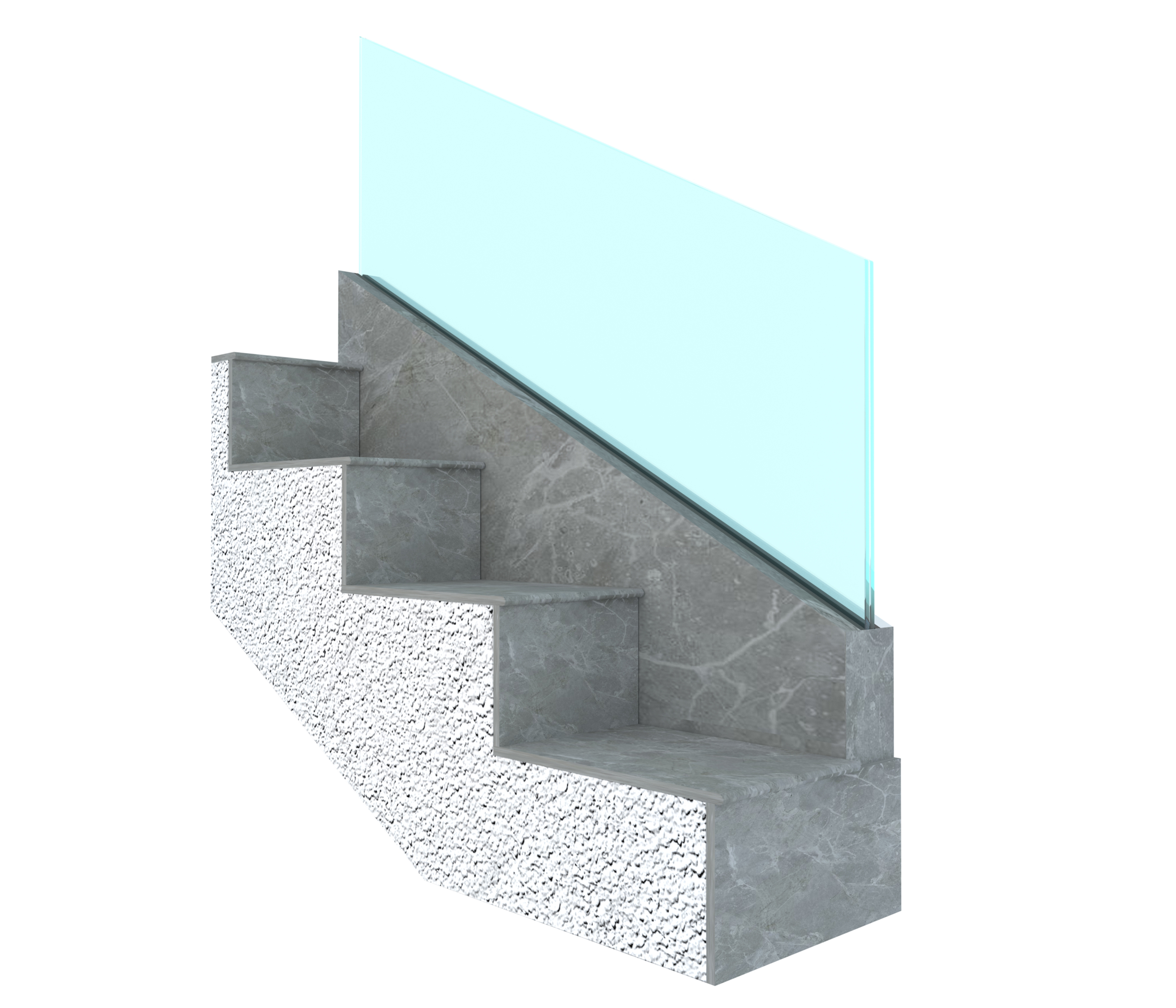 Stone cladding on stairway